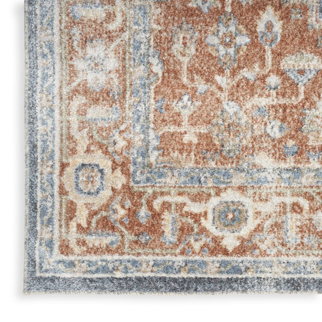 8′ Denim Blue Oriental Distressed Washable Polyester Runner Rug