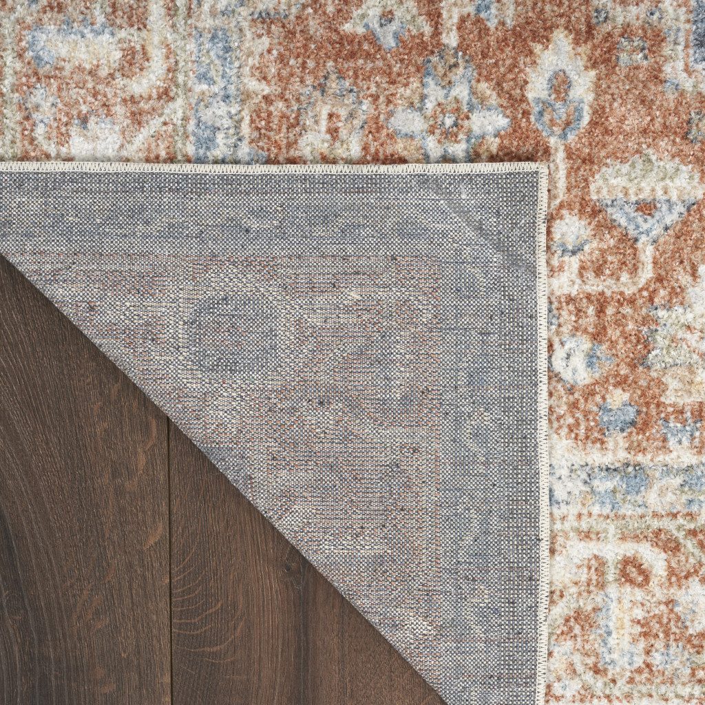 8′ Denim Blue Oriental Distressed Washable Polyester Runner Rug