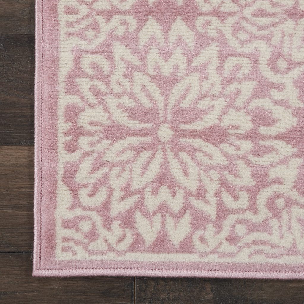 Pink Floral Polypropylene Power Loom Area Rug