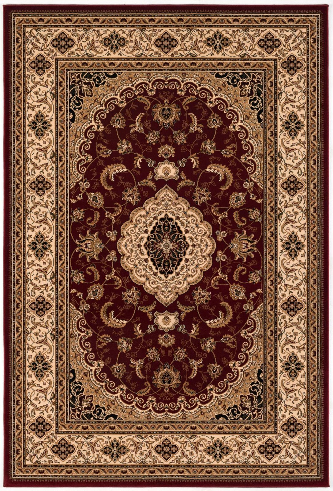 Red and Beige Floral Medallion Olefin Power Loom Area Rug