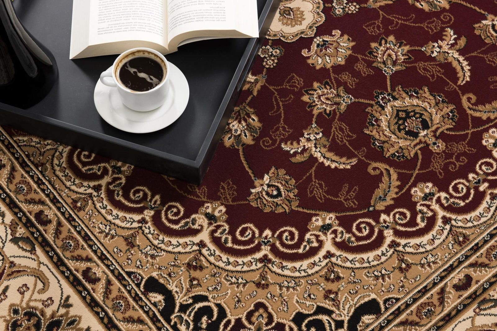 Red and Beige Floral Medallion Olefin Power Loom Area Rug