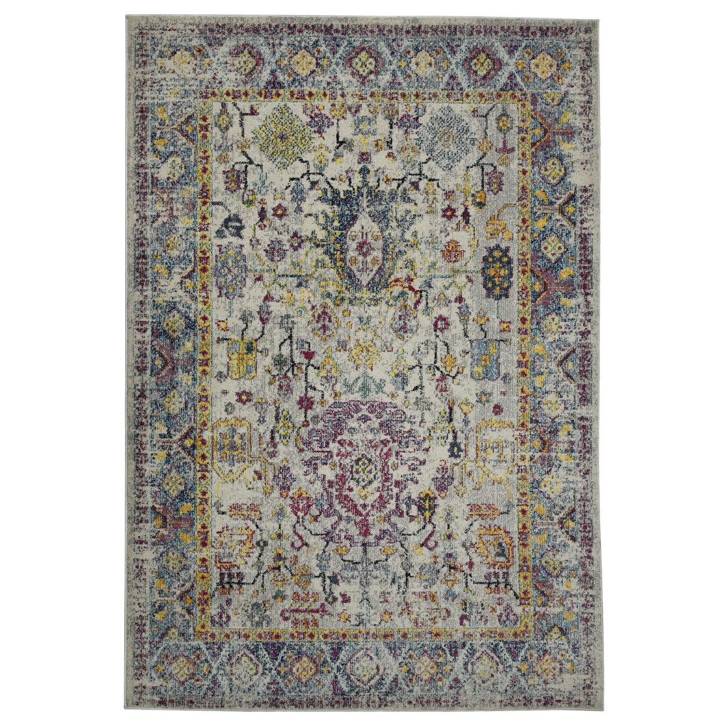 Gray Blue and Purple Polypropylene Rectangle Area Rug