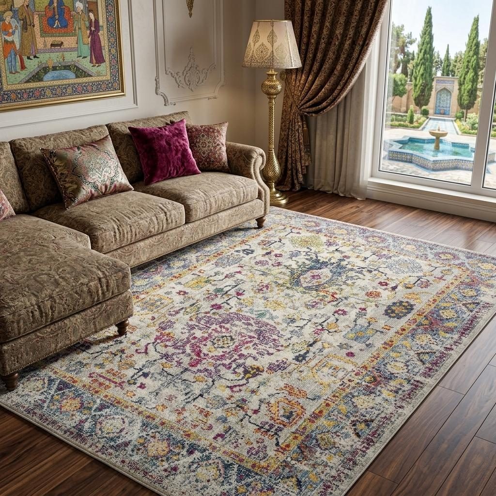 Gray Blue and Purple Polypropylene Rectangle Area Rug, 9′ × 12′