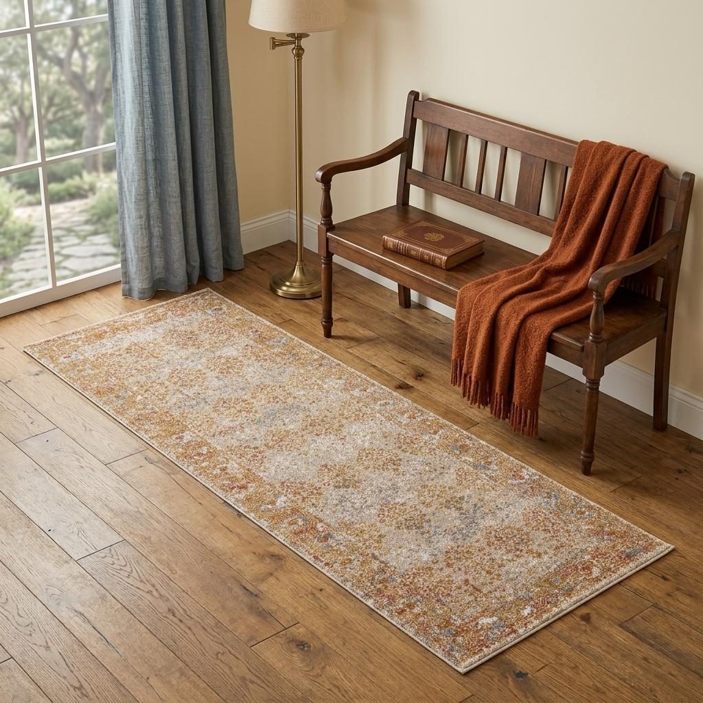 Beige Orange and Teal Southwestern Polypropylene Area Rug, 7′ Runner