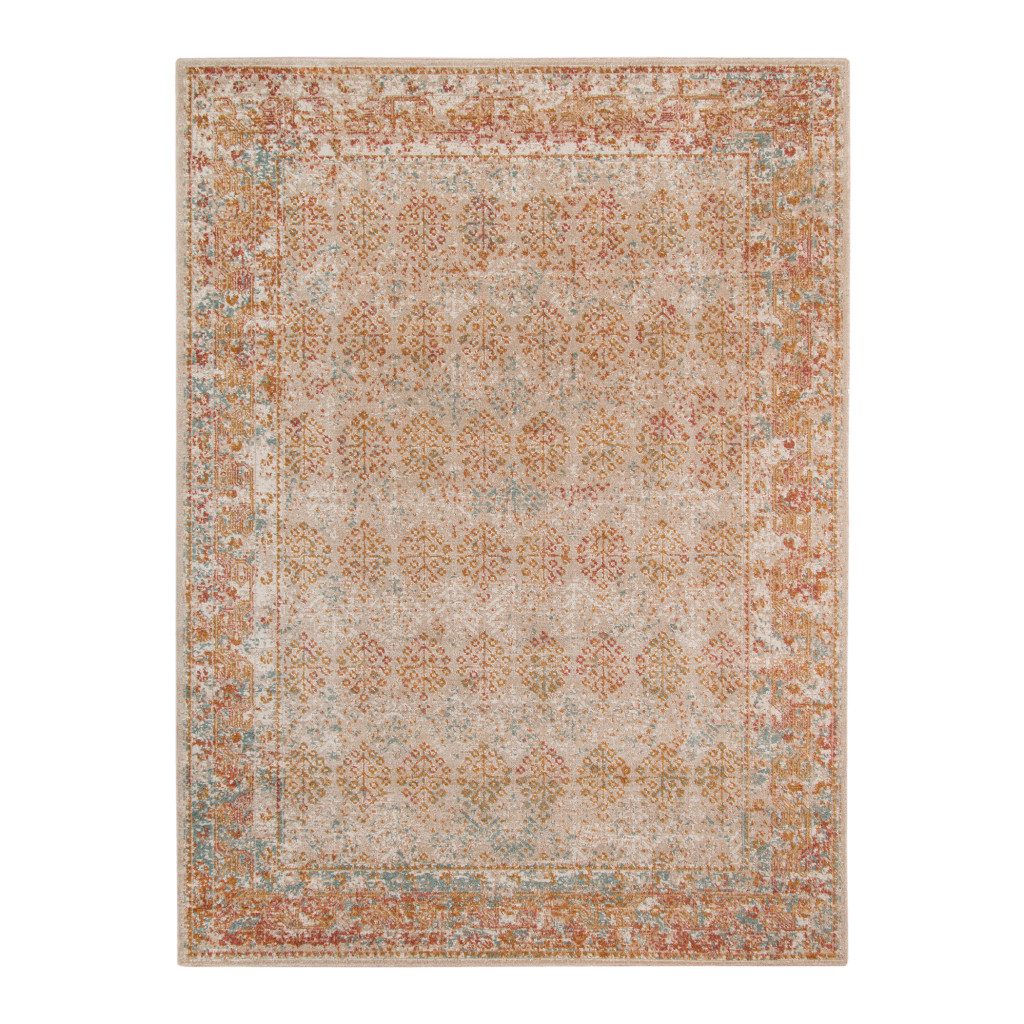 Beige Orange and Teal Southwestern Polypropylene Area Rug