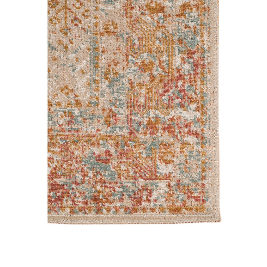 Beige Orange and Teal Southwestern Polypropylene Area Rug