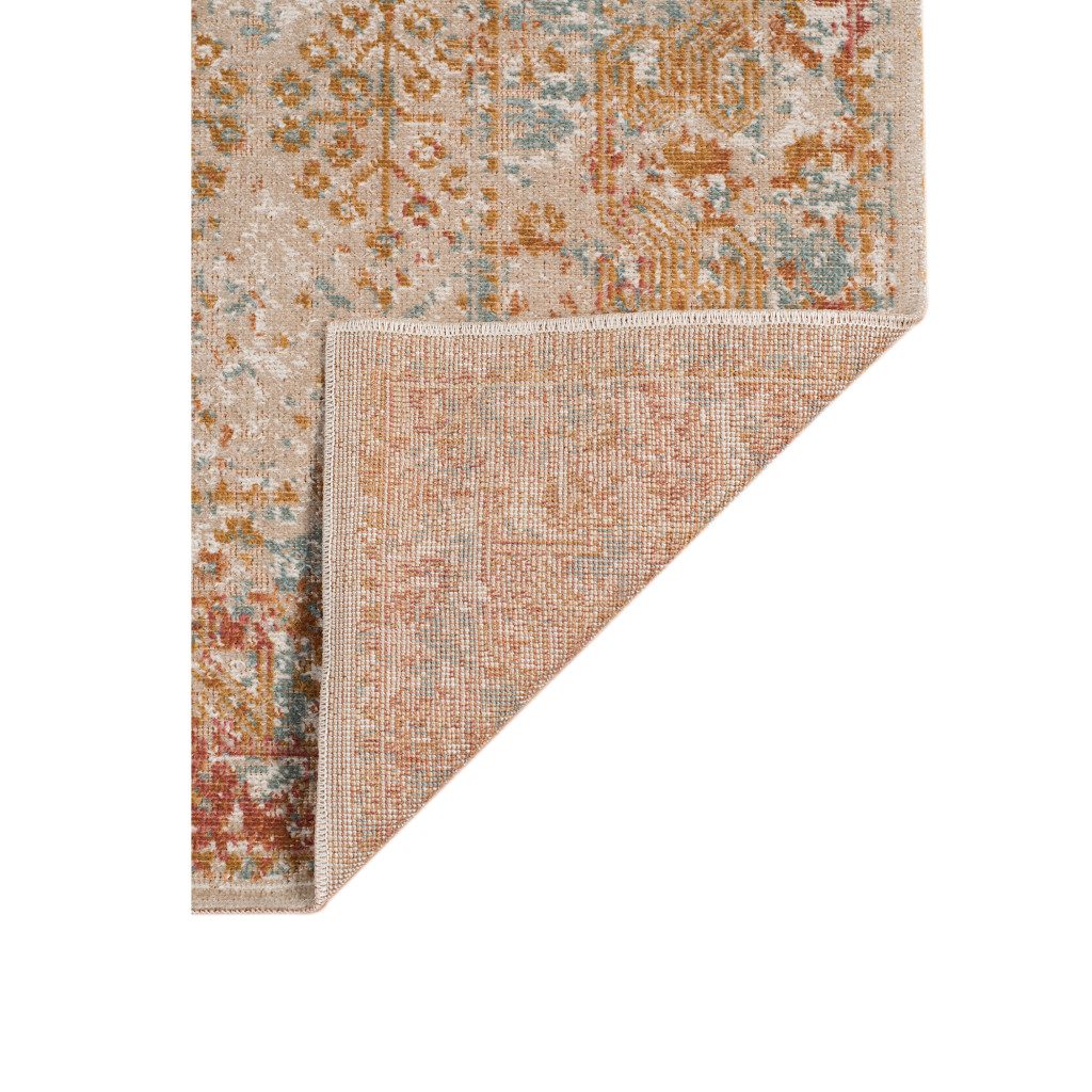 Beige Orange and Teal Southwestern Polypropylene Area Rug