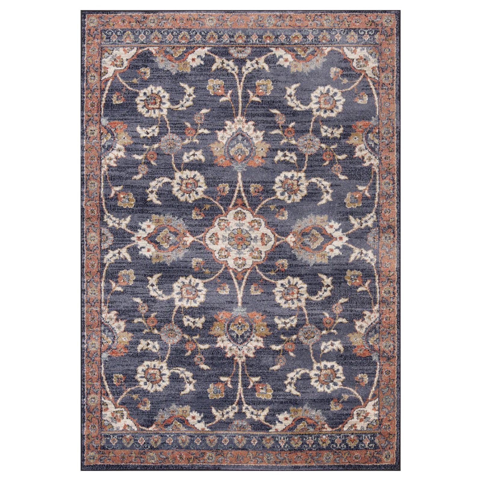 Ivory Orange and Dark Gray Floral Polypropylene Area Rug