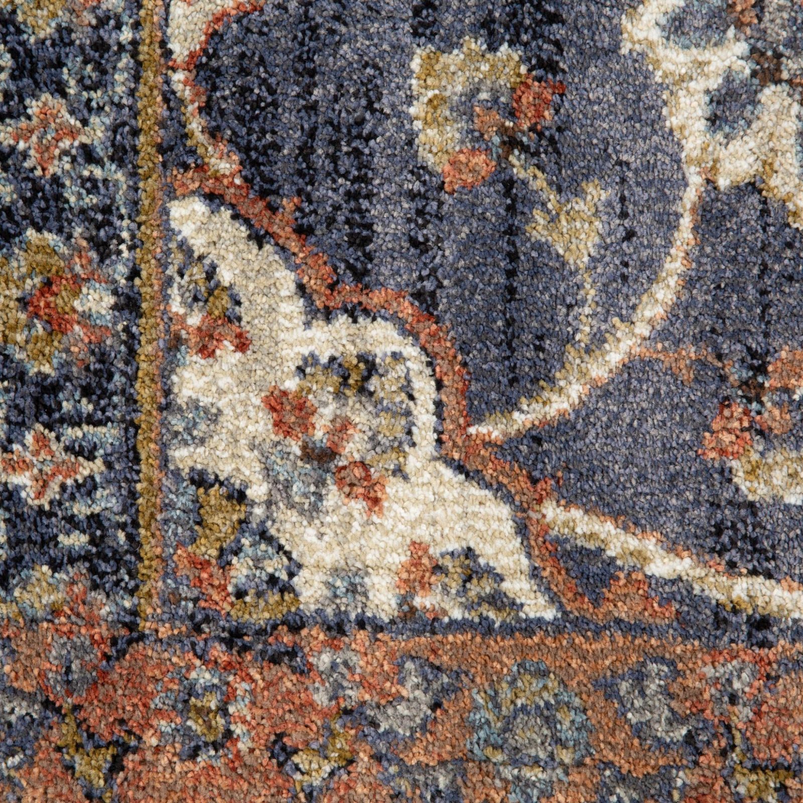 Ivory Orange and Dark Gray Floral Polypropylene Area Rug