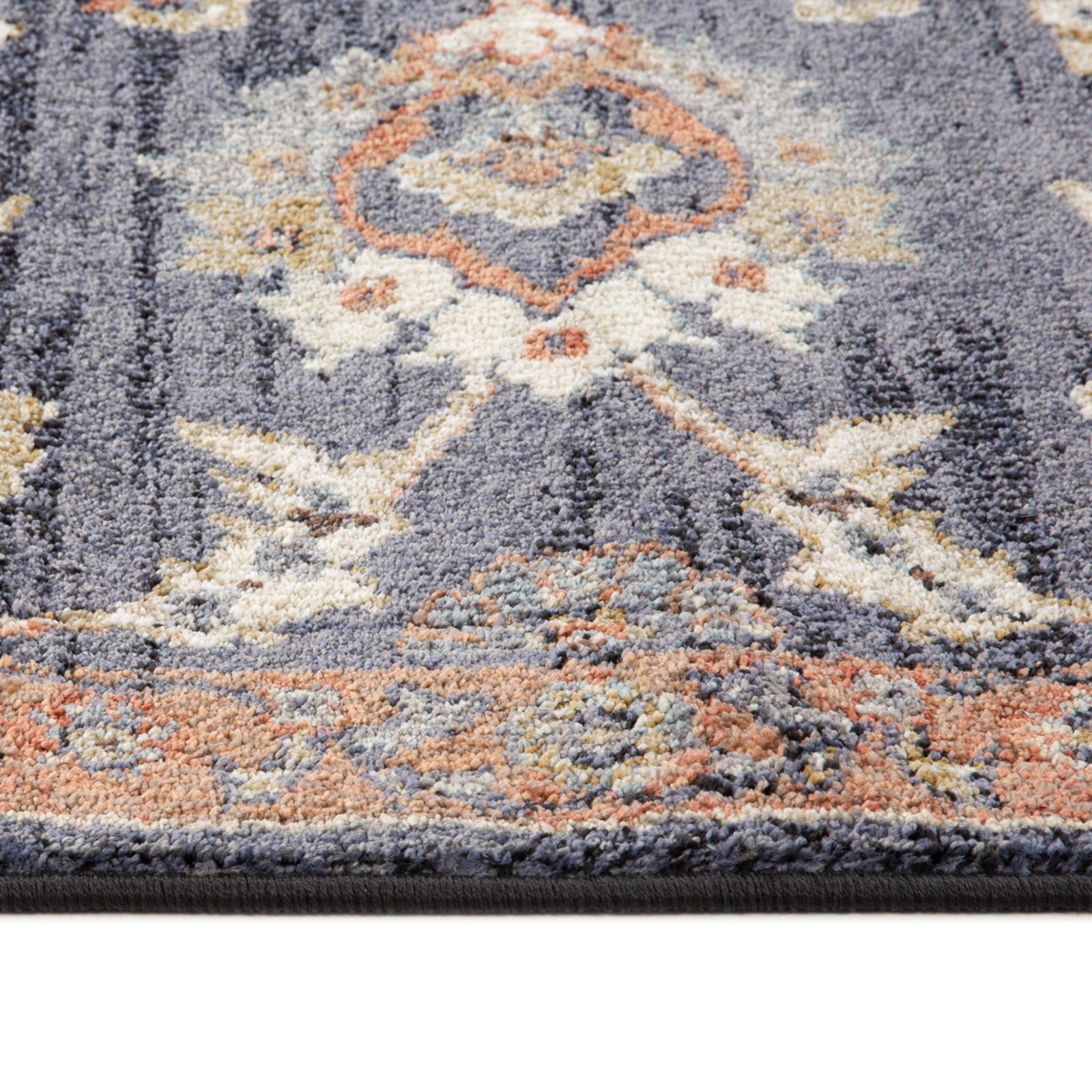 Ivory Orange and Dark Gray Floral Polypropylene Area Rug