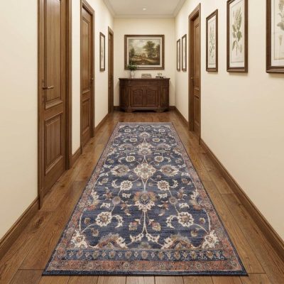 Ivory Orange and Dark Gray Floral Polypropylene Area Rug