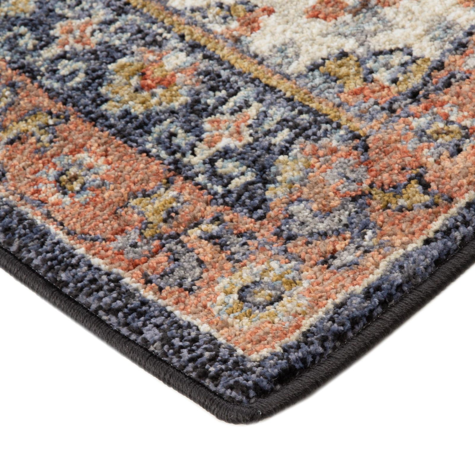 Ivory Orange and Dark Gray Floral Polypropylene Area Rug