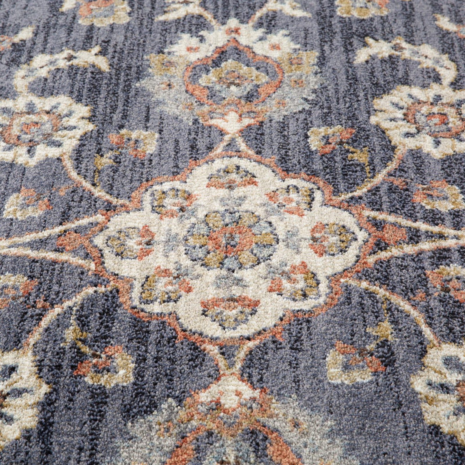 Ivory Orange and Dark Gray Floral Polypropylene Area Rug