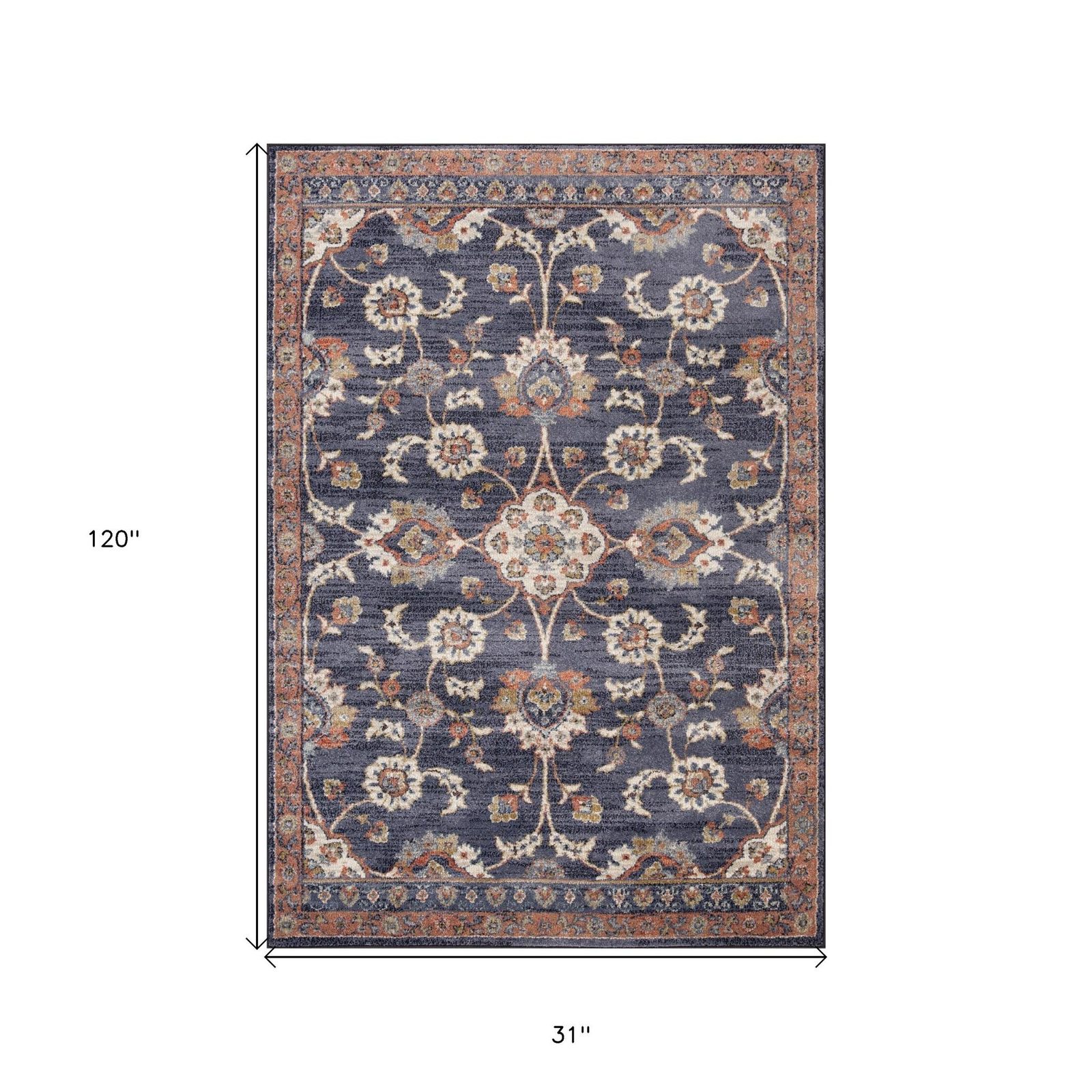 Ivory Orange and Dark Gray Floral Polypropylene Area Rug