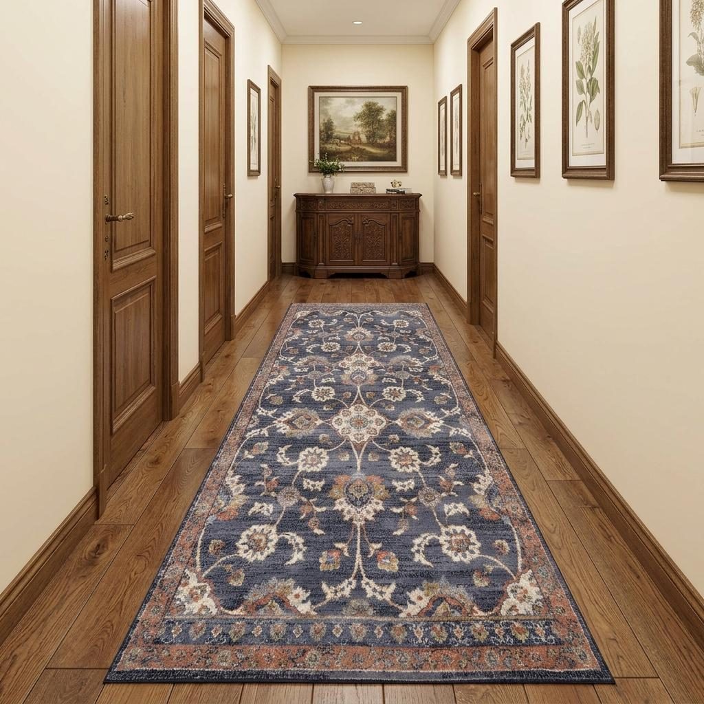 Ivory Orange and Dark Gray Floral Polypropylene Area Rug