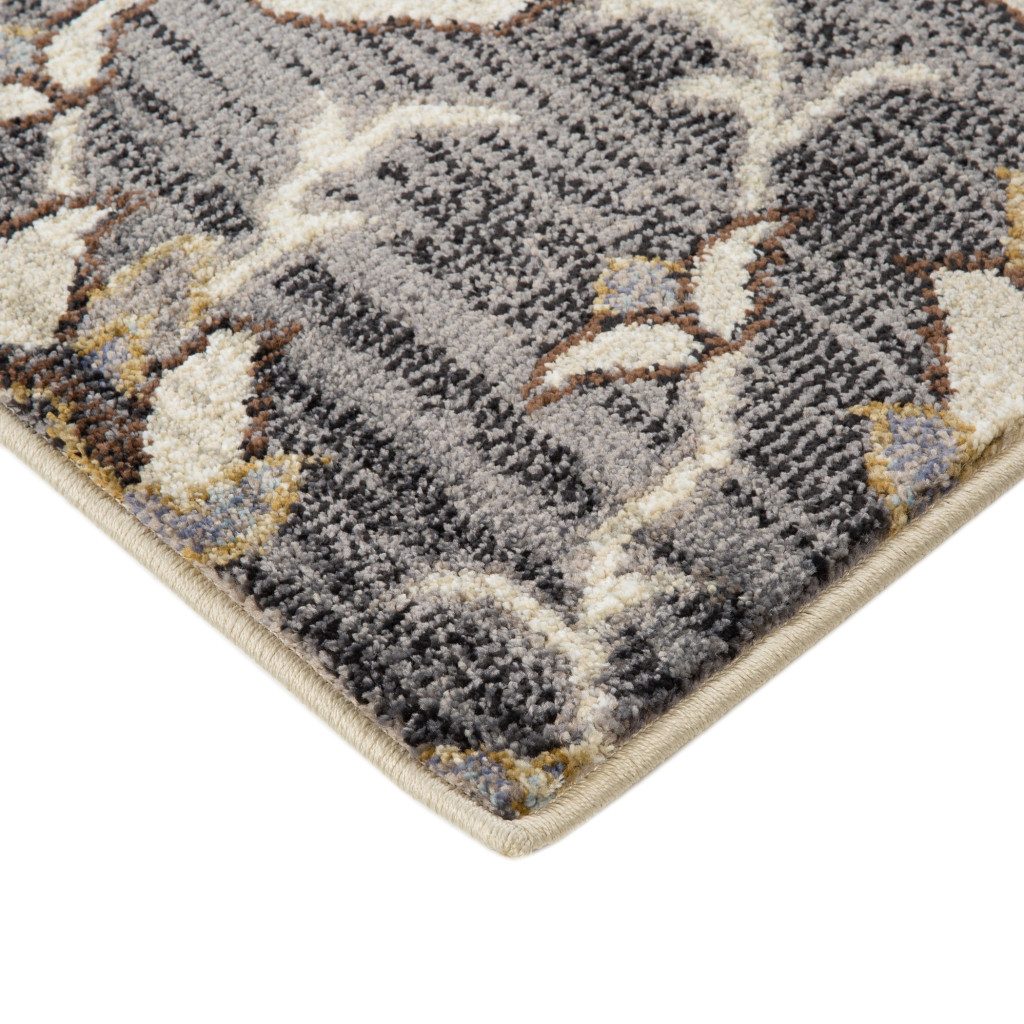 Polypropylene Traditional Ivory Gray and Brown Floral Medallion Area Rug