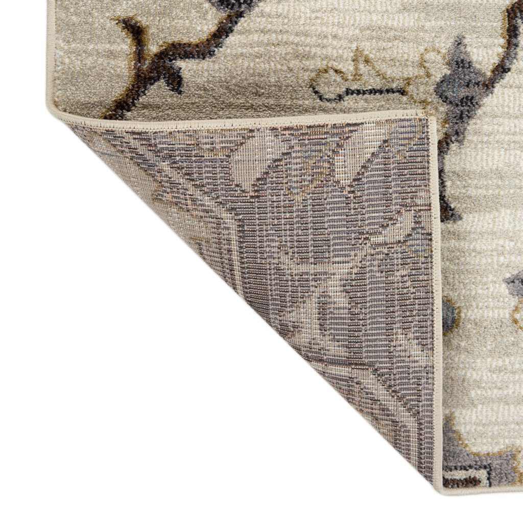 Polypropylene Traditional Ivory Gray and Brown Floral Medallion Area Rug
