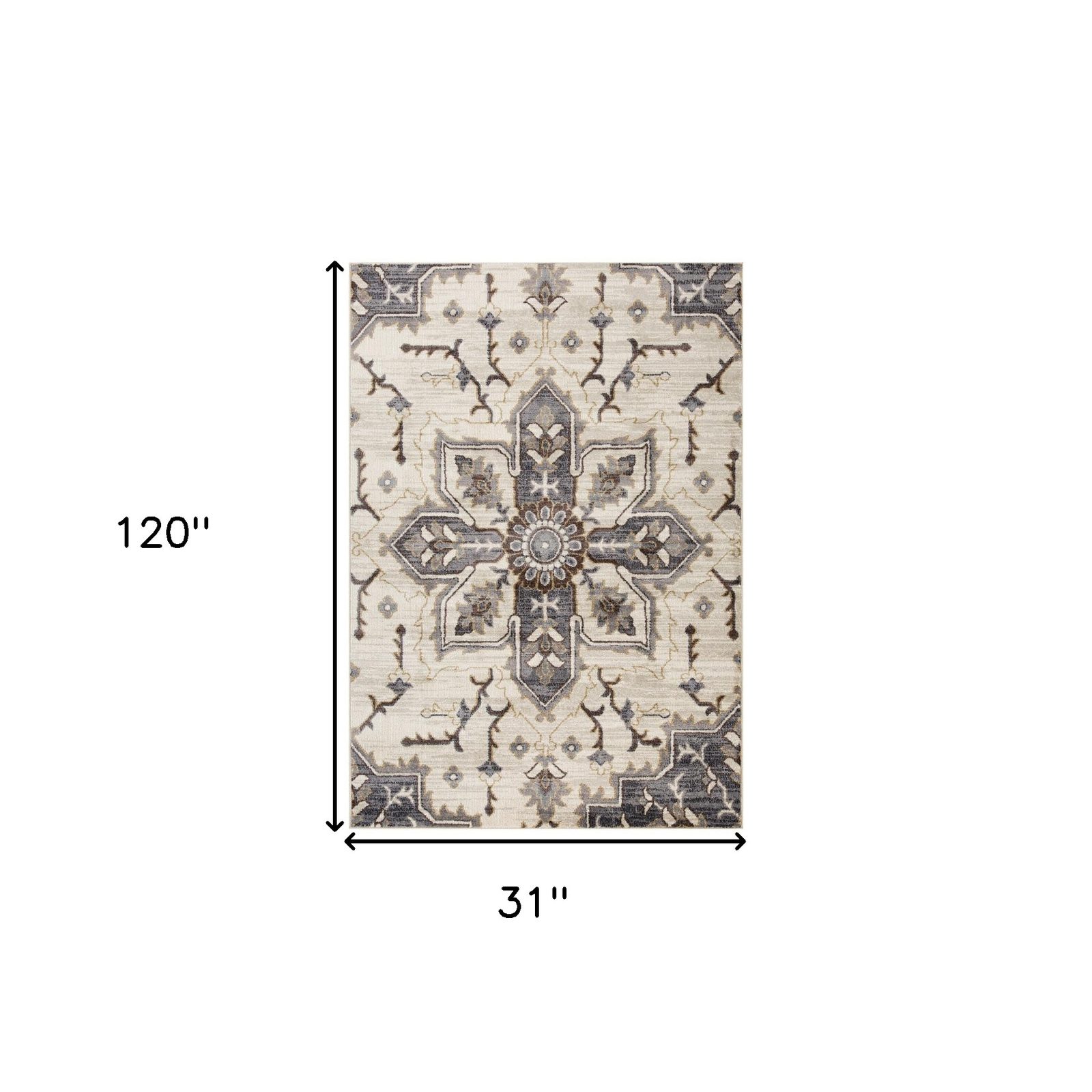 Polypropylene Traditional Ivory Gray and Brown Floral Medallion Area Rug