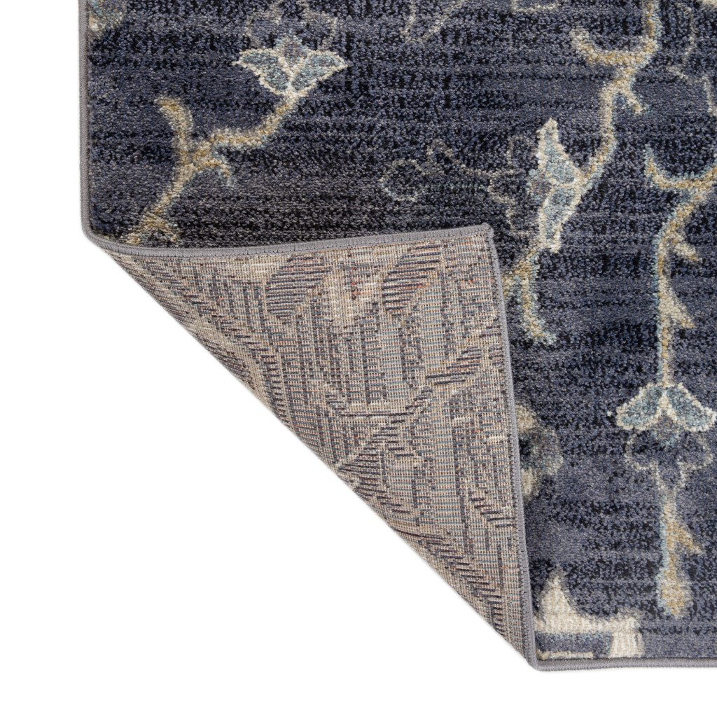 Ivory Gray and Blue Floral Medallion Polypropylene Area Rug