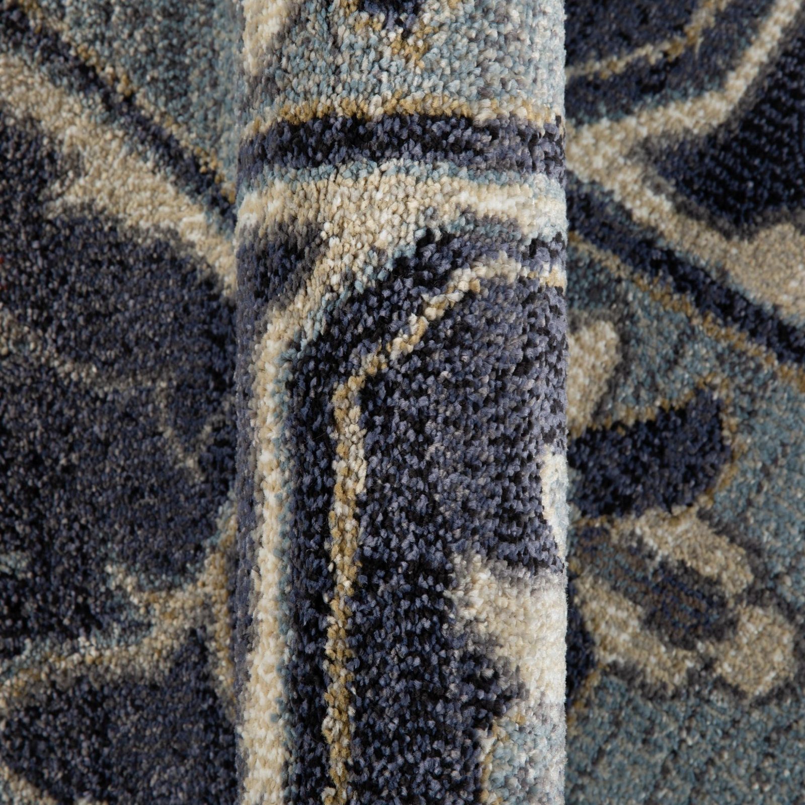 Ivory Gray and Blue Floral Medallion Polypropylene Area Rug