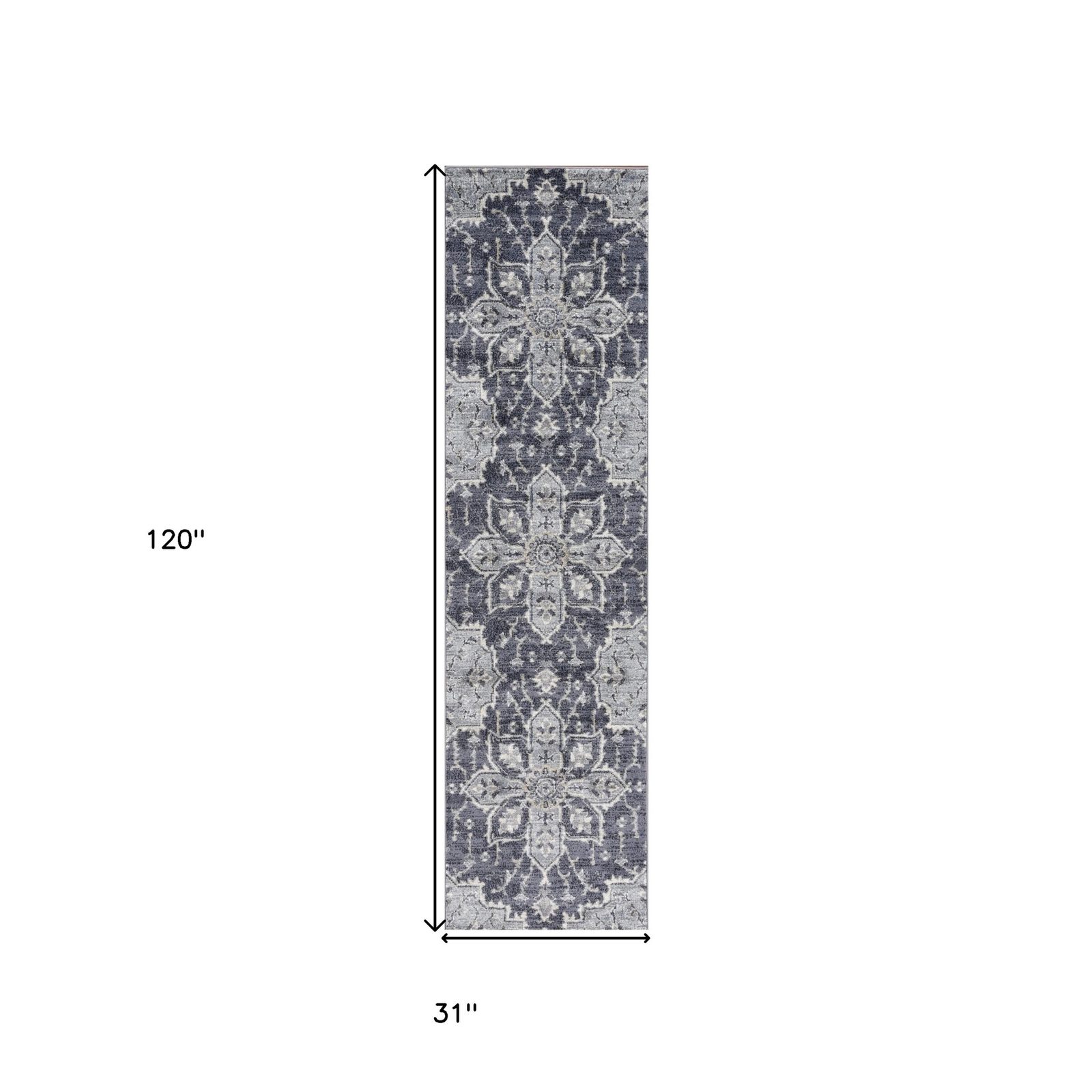 Ivory Gray and Blue Floral Medallion Polypropylene Area Rug