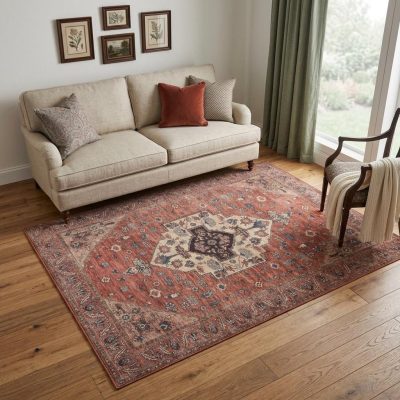 5′ X 7′ Blue and Red Polyester Rectangle Area Rug