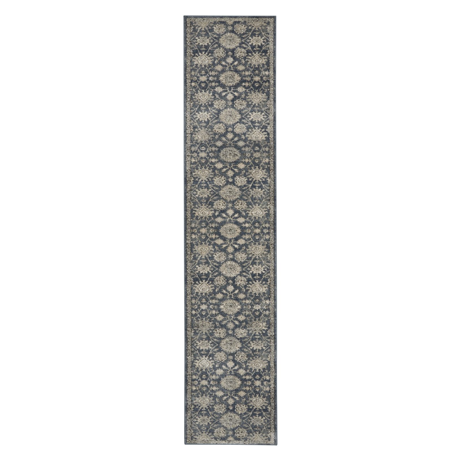 Beige and Blue Floral Medallion Polypropylene Rectangle Area Rug