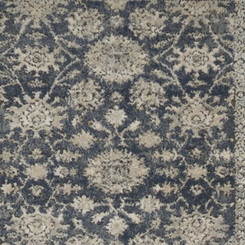 Beige and Blue Floral Medallion Polypropylene Rectangle Area Rug