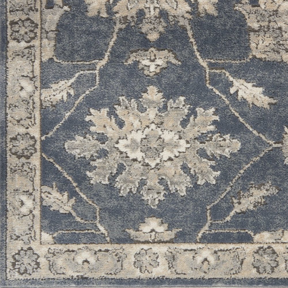 Beige and Blue Floral Medallion Polypropylene Rectangle Area Rug