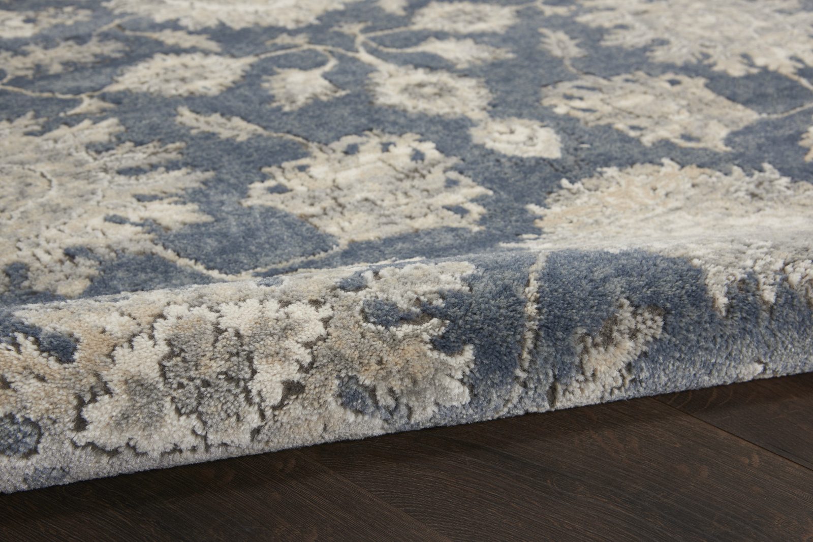 Beige and Blue Floral Medallion Polypropylene Rectangle Area Rug