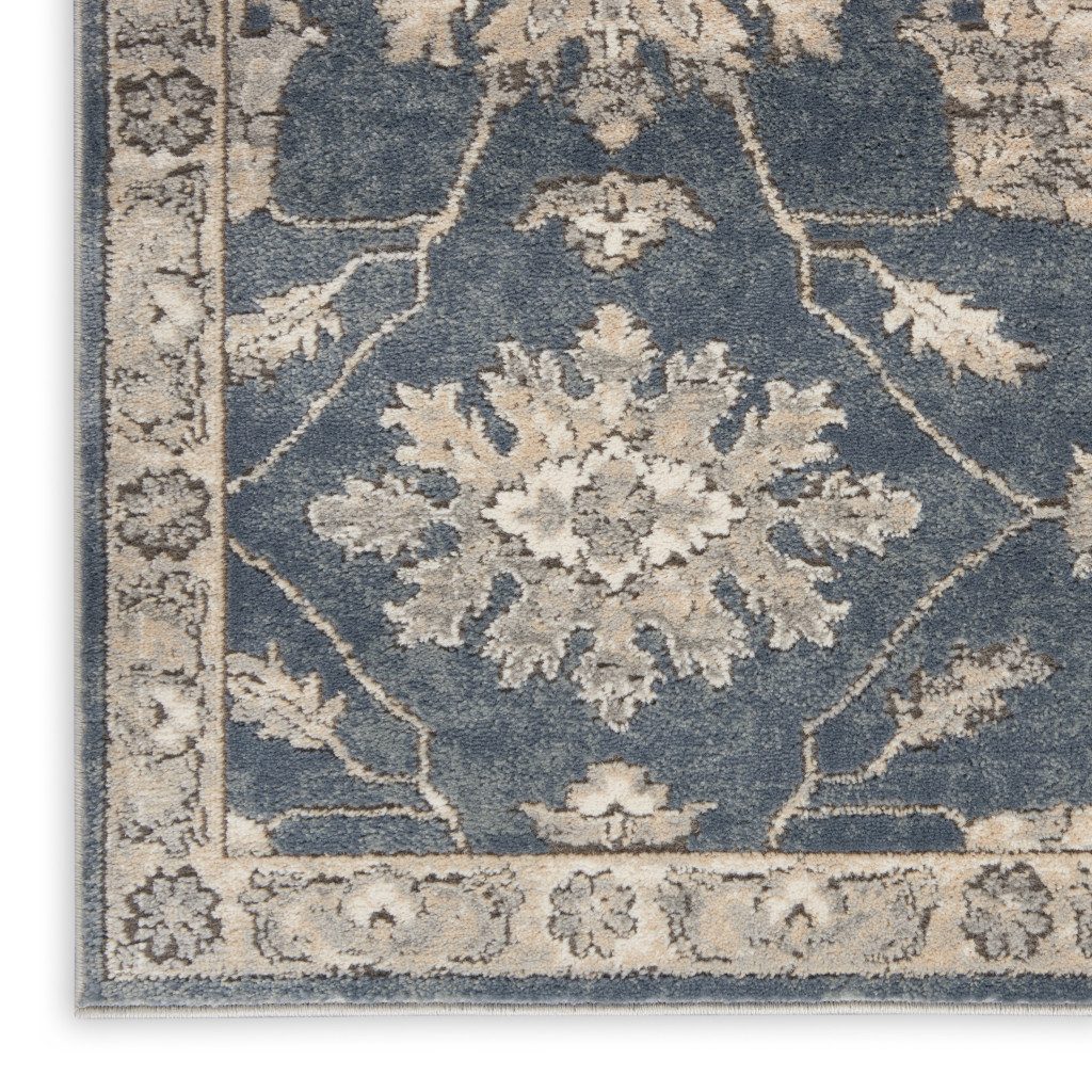 Beige and Blue Floral Medallion Polypropylene Rectangle Area Rug