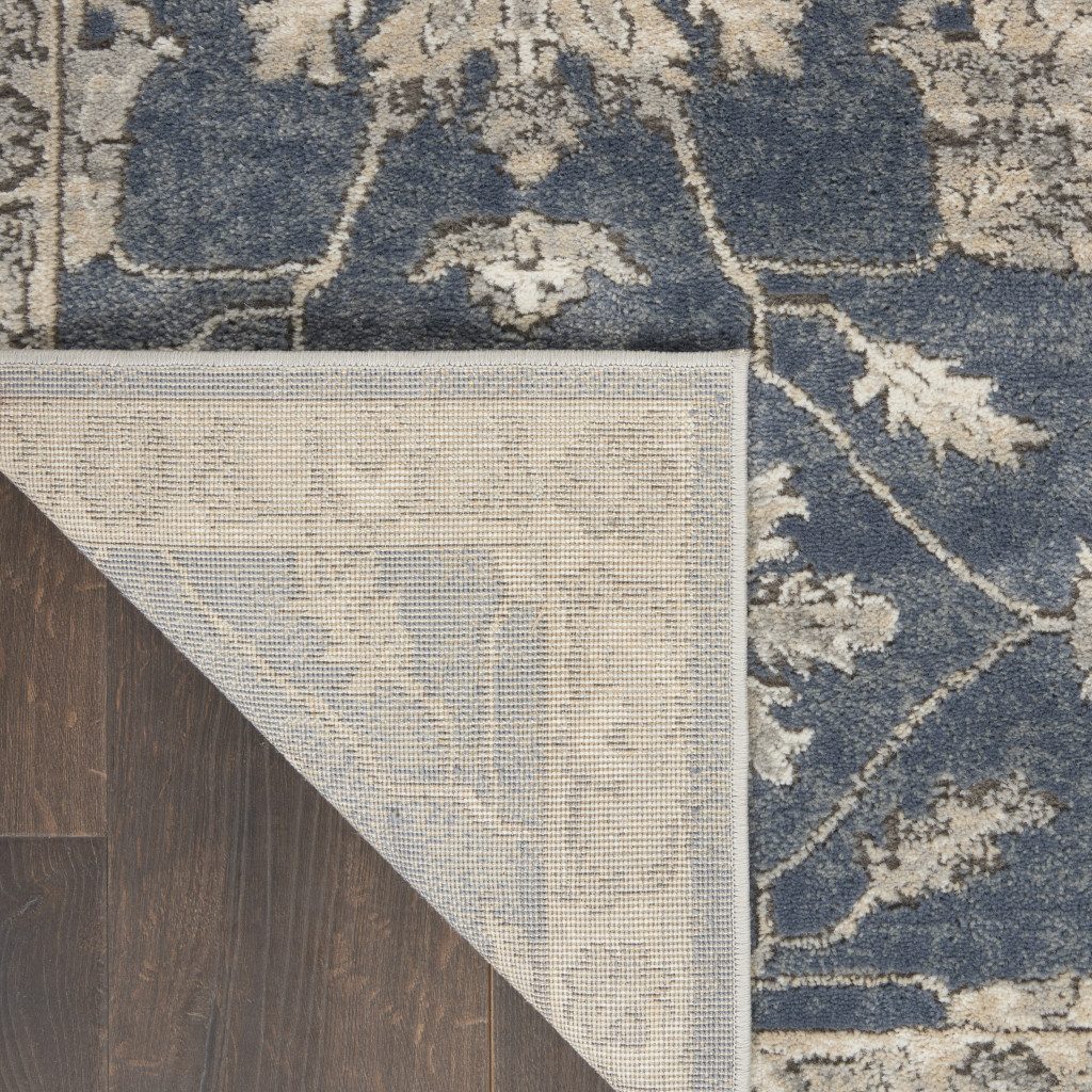 Beige and Blue Floral Medallion Polypropylene Rectangle Area Rug