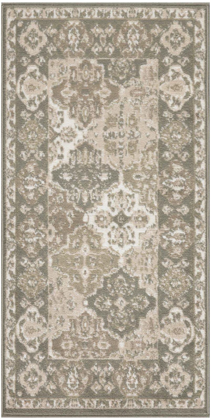 Green and Ivory Medallion Distressed Polypropylene Area Rug
