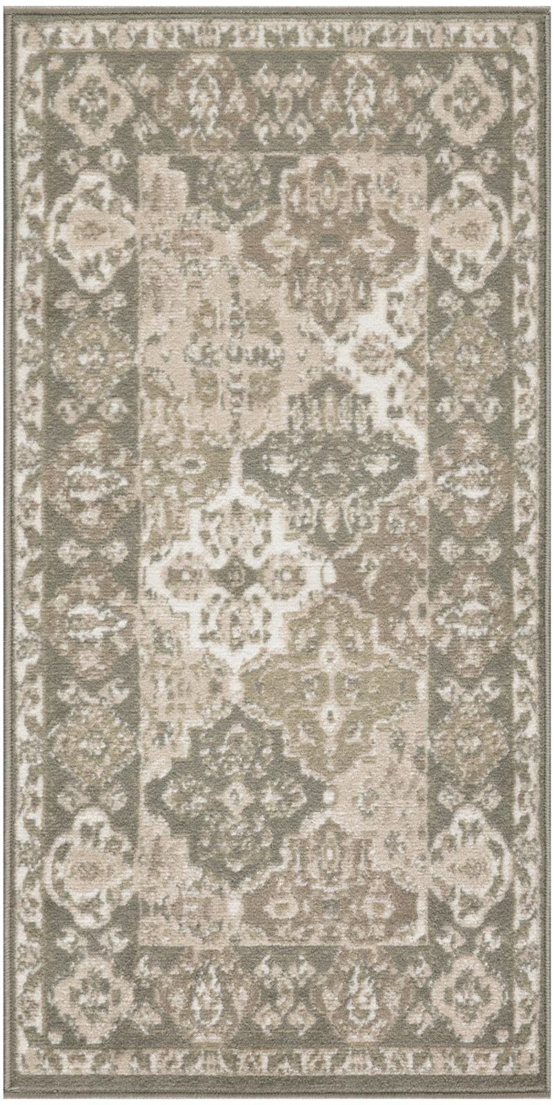 Green and Ivory Medallion Distressed Polypropylene Area Rug
