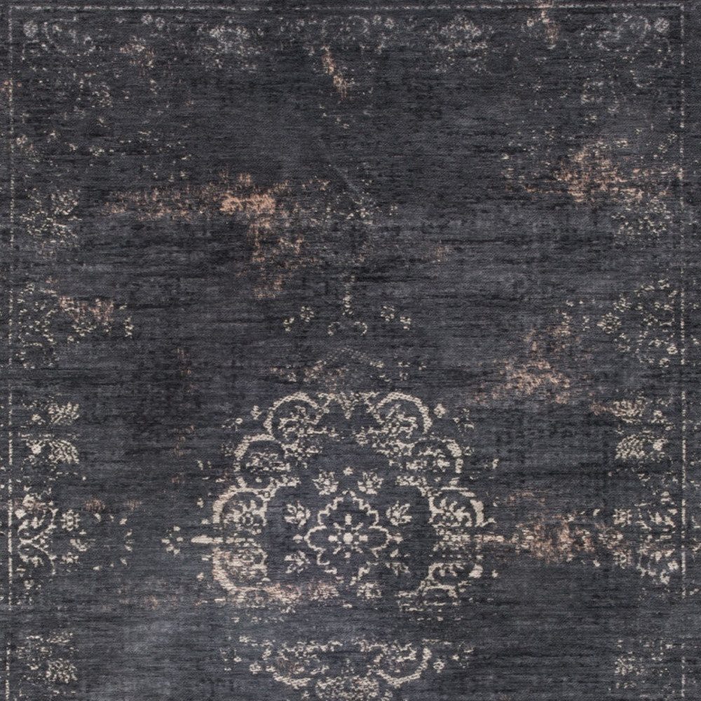 Gray and Black Medallion Non-Skid PET Rectangle Area Rug