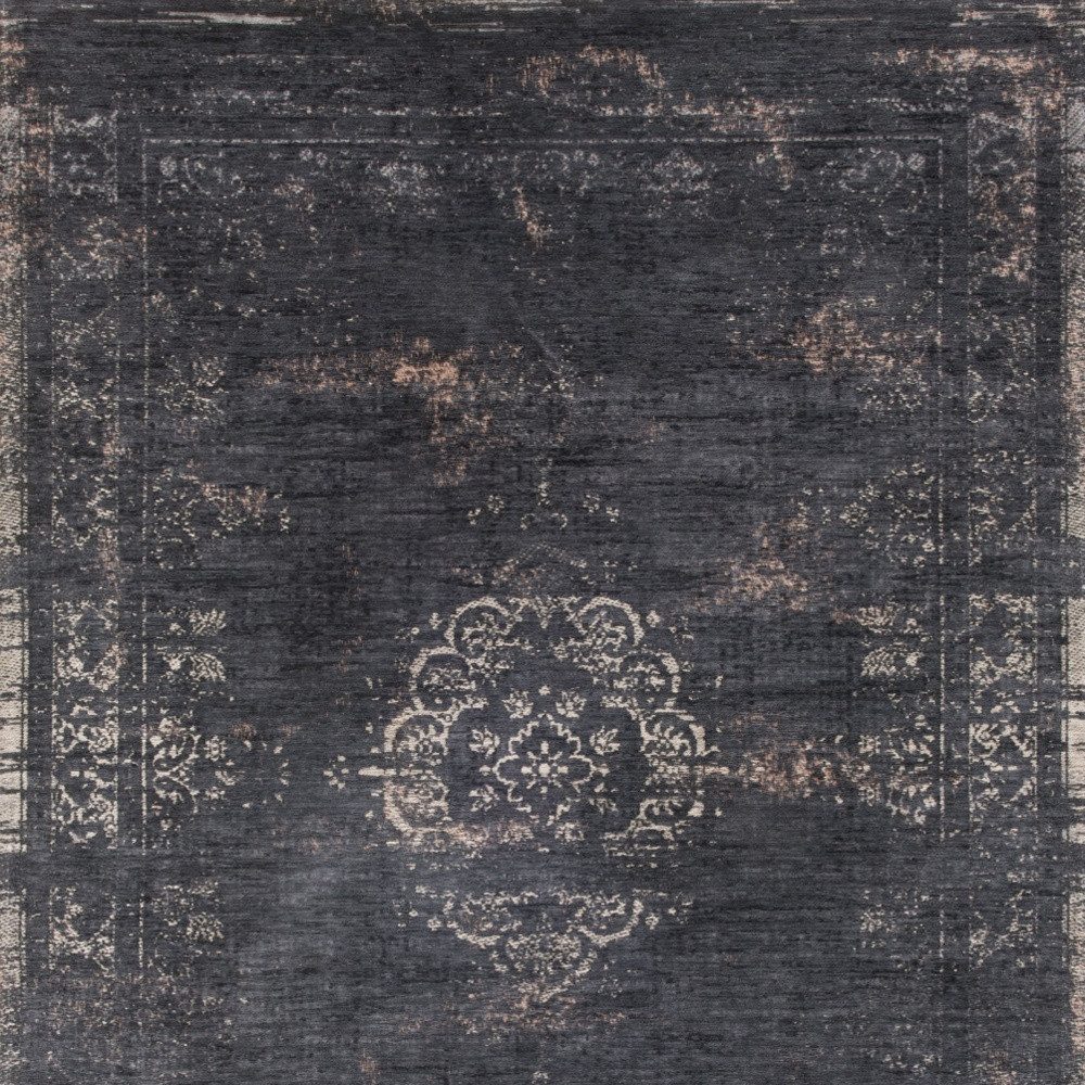Gray and Black Medallion Non-Skid PET Rectangle Area Rug
