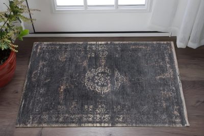 Gray and Black Medallion Non-Skid PET Rectangle Area Rug