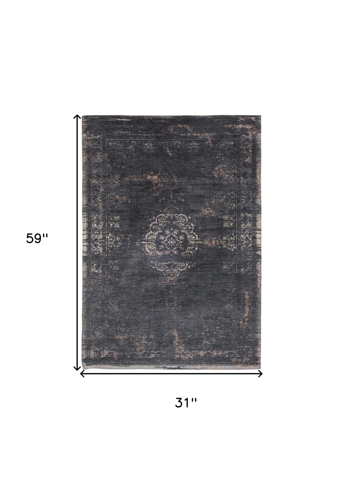 Gray and Black Medallion Non-Skid PET Rectangle Area Rug