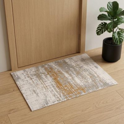 Gray and Gold Abstract Non-Skid PET Area Rug