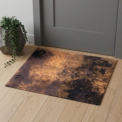 Yellow and Brown Abstract Non-Slip PET Area Rug