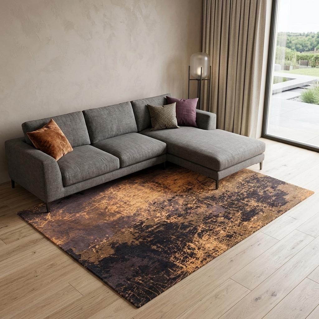 Yellow and Brown Abstract Non-Slip PET Area Rug, 8′ × 11′
