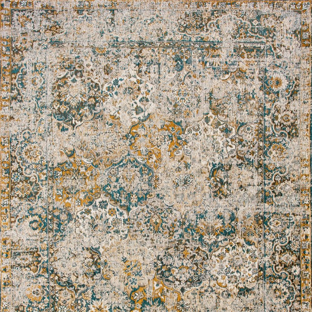 Blue and Green Abstract PET Rectangular Area Rug