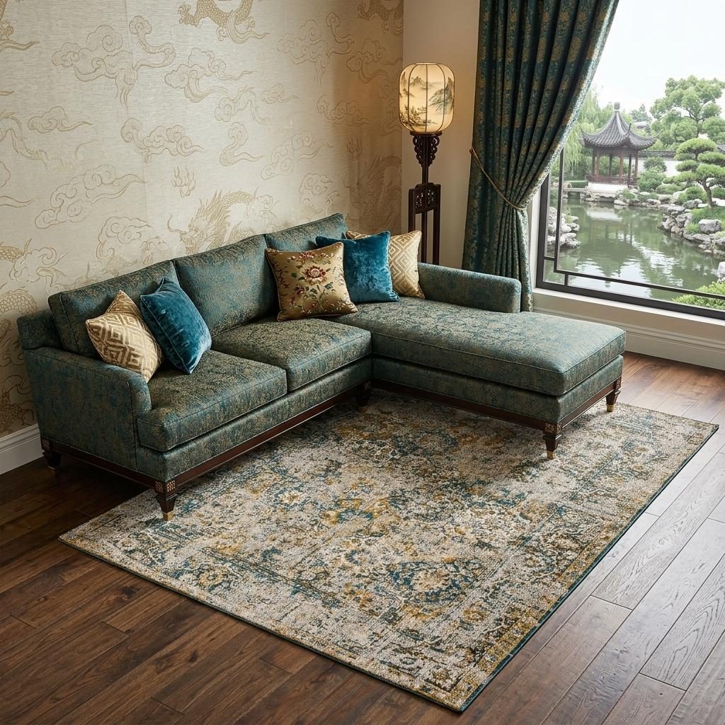 Blue and Green Abstract PET Rectangular Area Rug, 8′ × 11′