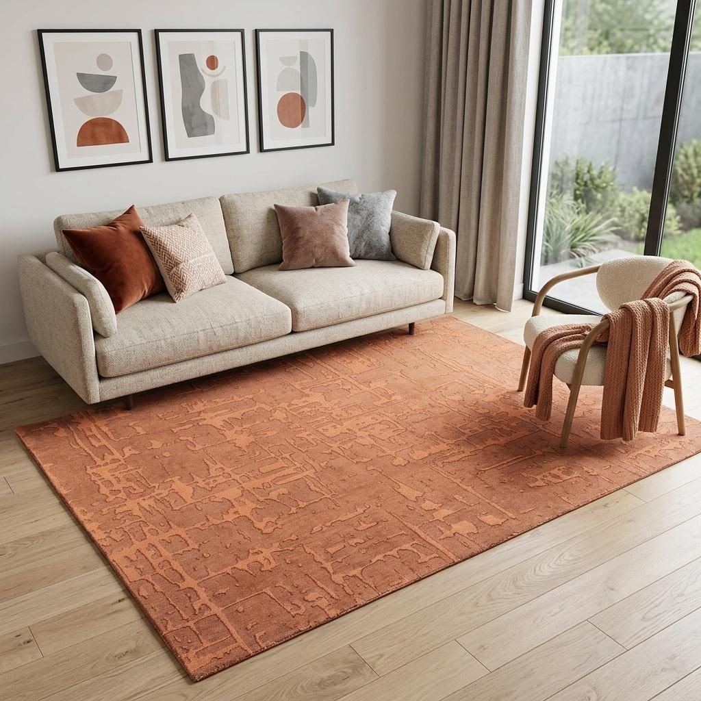 Orange Abstract Non-Skid PET Area Rug, 5′ × 7′