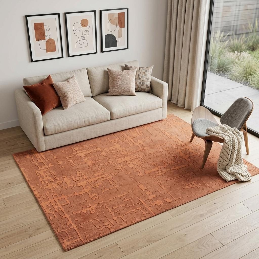 Orange Abstract Non-Skid PET Area Rug, 6′ × 8′