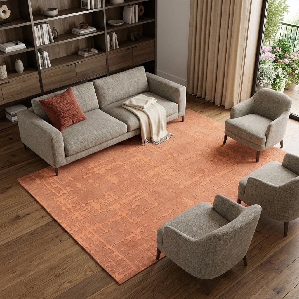 Orange Abstract Non-Skid PET Area Rug, 7′ × 9′