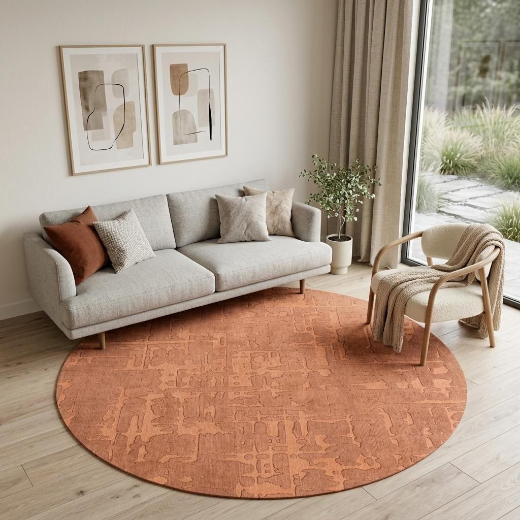 Orange Abstract Non-Skid PET Area Rug, 8′ Round