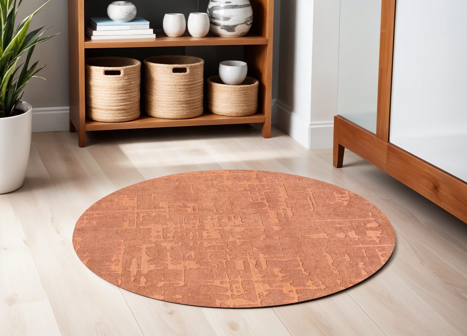 Orange Abstract Non-Skid PET Area Rug, 5′ Round