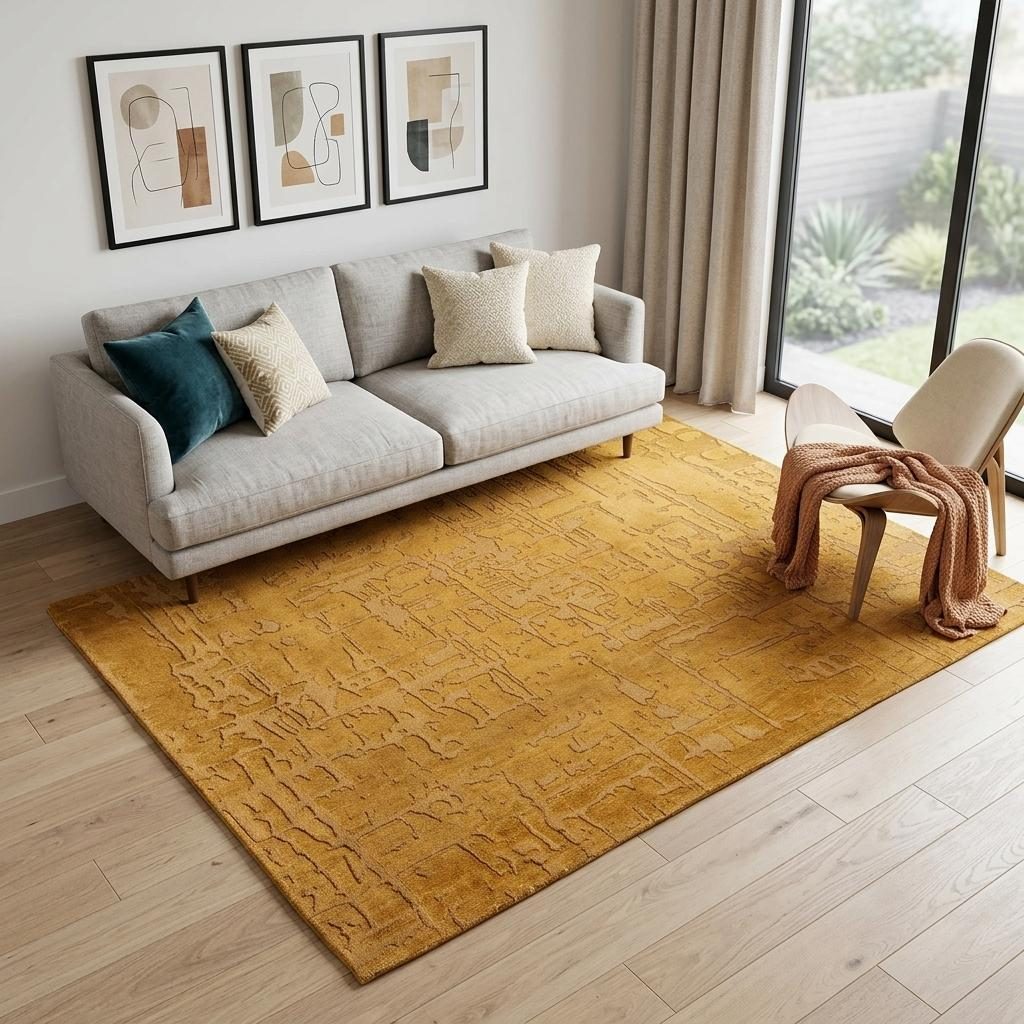 Yellow Abstract Non-Skid PET Area Rug, 5′ × 7′