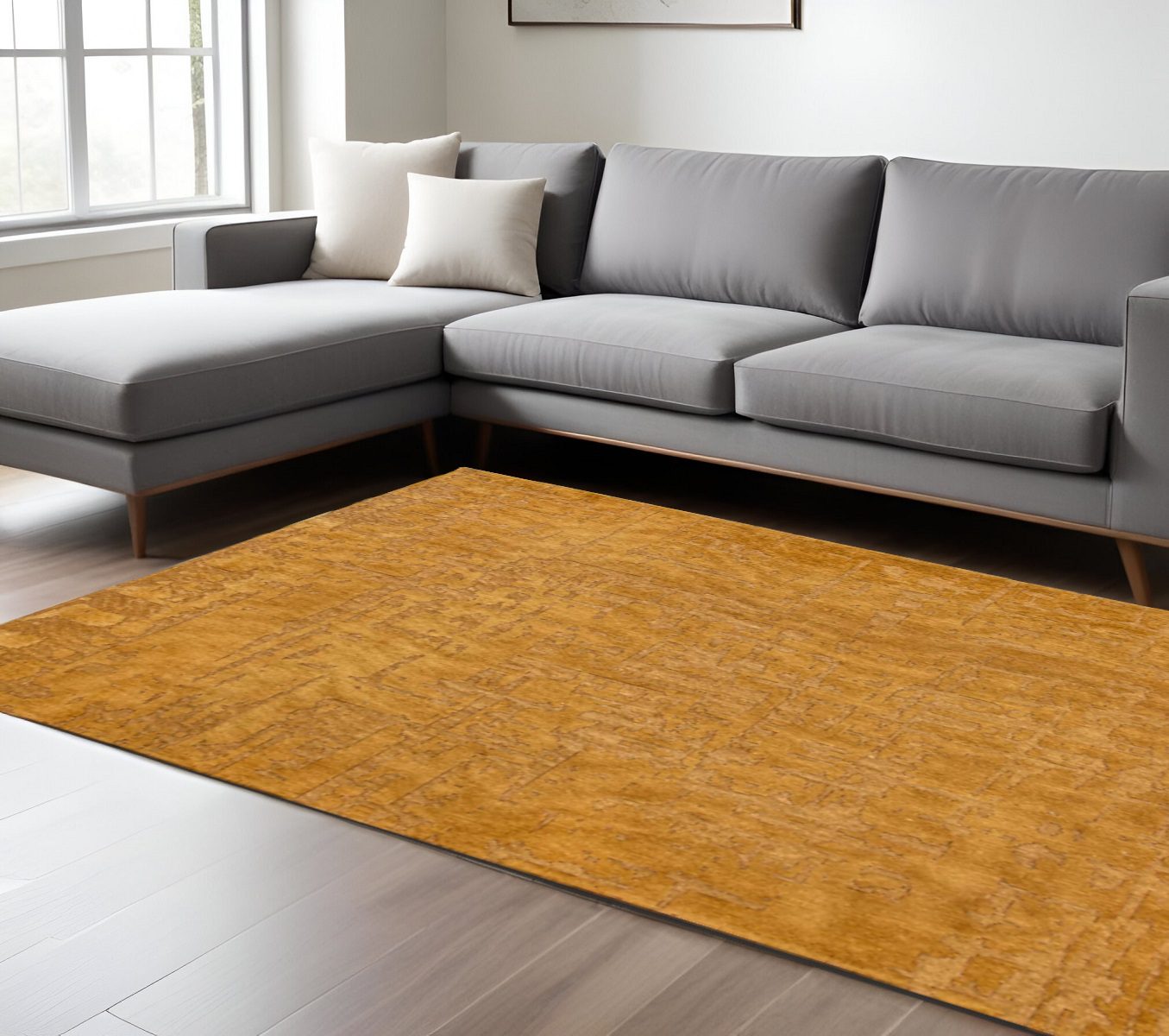 Yellow Abstract Non-Skid PET Area Rug, 6′ × 8′